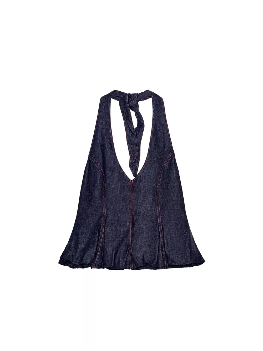 Zara Halter Balloon Denim Top